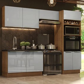 Armário de Cozinha Completa 270cm Rustic/Cinza Lux Madesa 01 Cor:Rustic/Cinza