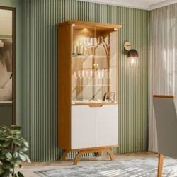 Cristaleira Porta de Vidro Com LED 71cm Vinci Ypê/Off White N02 - Mpoz