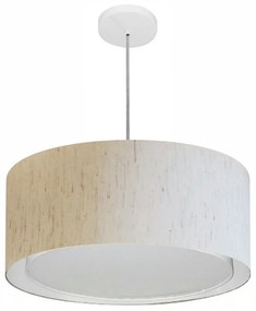 Lustre Pendente Cilíndrico Duplo Md-4294 Cúpula em Tecido 50x25cm Linho Bege - Bivolt