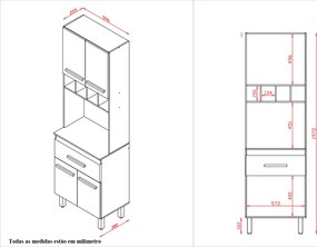 Paneleiro Zínia 4 Portas 1 Gaveta Cozinha MB1 200cm