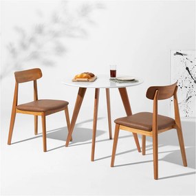 Conjunto Mesa de Jantar Square Branca Redonda - 88cm + 2 Cadeiras Nord Encosto Madeira - Cognac - Conjunto Mesa de Jantar Square Redonda Branco - 88cm + 2 Cadeiras Nord Encosto Madeira - Cognac