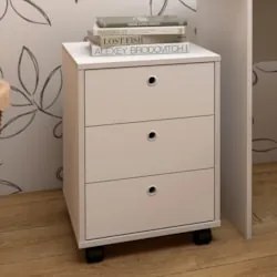Gaveteiro Escritório 60cm Rodízios 3 Gavetas New Branco - Artany
