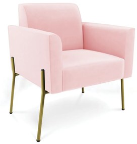 Poltrona Pé de Ferro Dourado Decorativa Marisa Suede D03 - D'Rossi - Rosa Bebê