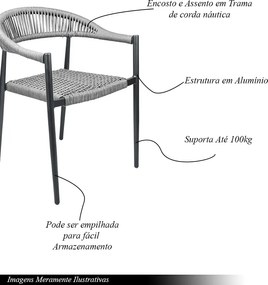 Kit 4 Cadeiras Área Externa de Alumínio Carmy com Corda Naútica Grafite G56 - Gran Belo