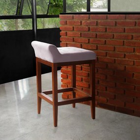 Banqueta Alta Lotus Base Madeira Maciça Estofada Suede Crepe