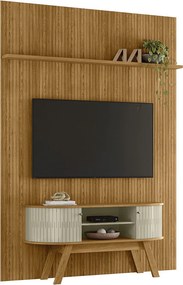 Conjunto Painel e Bancada Troia 2 Portas Deslizantes MDP Pintura UV até 65 Cumaru/Opala G97 - Gran Belo