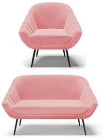 Kit 01 Namoradeira 02 Lugares e 01 Poltrona Giovana Suede Pés Palito de Ferro - D'Rossi - Rose