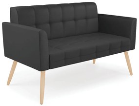 Kit 1 Sofá Namoradeira e 1 Poltrona Elisa Corino Pés Palito Natural - D'Rossi - Preto