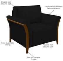 Poltrona Decorativa Sala de Estar 102cm Pés Madeira Roya Z32 Veludo Pr