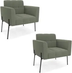 Poltrona Para Sala Pé Metal Preto Kit 2 Ana Bouclé Menta - Ibiza