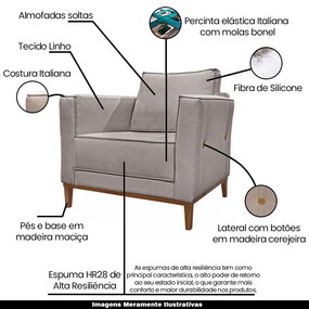 Poltrona Decorativa Pés em Madeira Tarantino Linho Areia Rústico G63 - Gran Belo