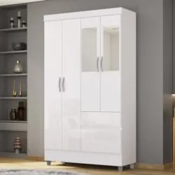 Guarda Roupa Solteiro 103cm Com Espelho Mayra Flex Branco V02 - Mpozen