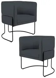 Kit 2 Poltronas Decorativas Base Aço Betina C-317 Veludo Cinza - Domi