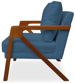 Poltrona Decorativa Amber Base De Madeira Veludo Azul Marinho