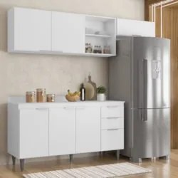 Armário de Cozinha Com Tampo CP03 220cm Pérola Branco Z34 - Mpozen