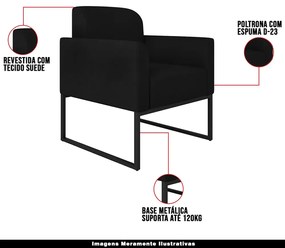 Kit 2 Poltronas Decorativas Isabella Base Industrial Suede Preto G19
