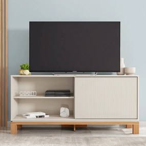 Rack Bancada Tv Para Sala de Estar 136cm Visari C01 - D'Rossi - Off White/Freijó