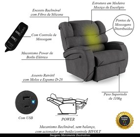 Poltrona do Papai Sala de Cinema Reclinável Kylie Power Elétrica Massagem USB Linho Chumbo G23