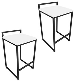 Conjunto 02 Banquetas Pietra Suede Base Preto - Branco