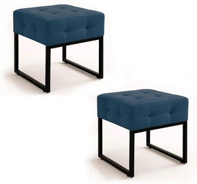 Puff Sala Decorativo Industrial Kit 2 Elisa Suede D03 - D'Rossi - Azul Marinho