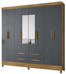 Guarda Roupa Casal 204cm Com Espelho Vitta Freijó/Cinza Z17  - Mpozena