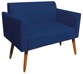 Kit 01 Namoradeira 02 Lugares e 02 Poltronas Marisa Suede Azul Marinho Base Giratória Madeira MA30 D'Rossi