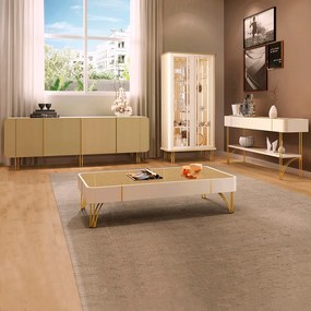 Conjunto 1 Cristaleira 1 Buffet 1 Mesa de Centro 1 Aparador Texas/Virginia/Rennes Off White/Champagne G26 - Gran Belo