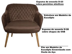 Kit 2 Poltronas Decorativas Kitana Pés Palito Veludo Marrom G15 - Gran Belo