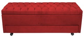 Calçadeira Baú com Sapateira King 193cm Paris Capitonê Suede Vermelho - Sheep Estofados - Vermelho
