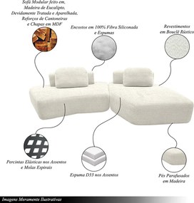Sofá Ilha Sala de Estar Modulado Dakota com Chaise Encosto Almofadas Soltas Bouclê Rústico OffWhite G33 - Gran Belo