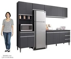 Cozinha Modulada 4 Peças Balcão com Tampo 160cm Andréia Cinza - AJL Mó