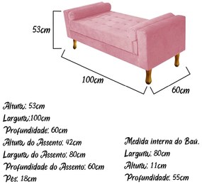 Recamier Baú Félix Solteiro 100cm Suede Rosa Bebê - ADJ Decor