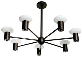 Pendente Sakai Ø92,5X55Cm 7Xg9 Vidro Disco Asteroide / Haste Fixa | Us... (AZO-F / CB-V - Azul Oceano Fosco / Cobre Escovado, FOSCO)
