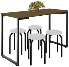 Mesa de Cozinha Bistrô Porto Castanho 120cm com 4 Banquetas Industriai