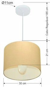 Lustre Pendente Cilíndrico Md-4054 Cúpula em Tecido 30x21cm Algodão Crú - Bivolt