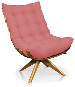 Poltrona Giratória Costela Linho Whiski Rosê Base de Madeira MM30 M11 - D'Rossi