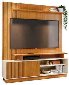 Estante de TV 65 Pol 160cm Sala de Estar Quirel M20 - D'Rossi - Cinamomo e Off White