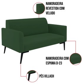 Sofá Namoradeira com Poltrona Pés Villach Marisa Veludo D03 - D'Rossi - Verde