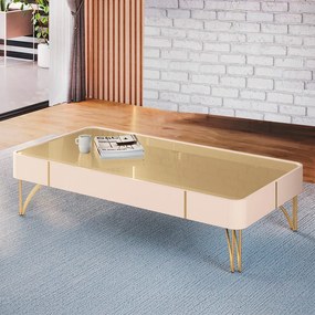 Mesa de Centro Cadenza Decorativa Pés de Aço MDP/MDF Off White/Champagne G26 - HB Móveis