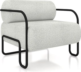 Poltrona Decorativa Sala de Estar Polatsk Base Industrial de Ferro Bouclê Cinza Claro G33 - Gran Belo