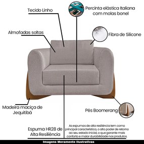 Kit 2 Poltronas Decorativas Pés em Madeira Buzz Linho Areia Rústico G63 - Gran Belo