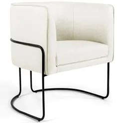 Poltrona Decorativa Base Aço Betina C-309 Veludo Bege Claro - Domi
