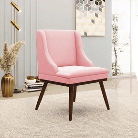 Cadeira de Jantar Liz Suede Base Fixa Madeira com Pés Palito Tabaco D03 - D'Rossi - Rosa Bebê
