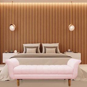 Recamier Olinda Suede 160 cm Pés Chanfrado Castanhos - D'Rossi - Rosa Bebê