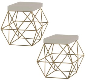 Kit 2 Puffs Decorativo Sala de Estar Base Gold Trixie Suede Bege G41 - Gran Belo