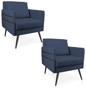 Kit 02 Poltronas Mari Suede Pés Palito de Ferro Preto D03 - D'Rossi - Azul Marinho