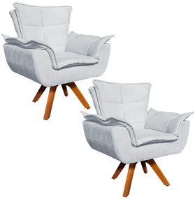 Poltrona Sala de Estar Giratória MM30 Kit 2 Opalla Suede D03 - D'Rossi - Cinza