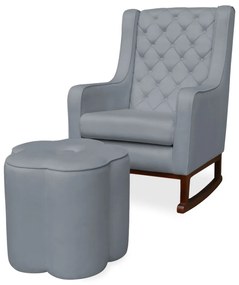 Kit Poltrona Amamentação Balanço Maju com Puff Flor Veludo - Cinza