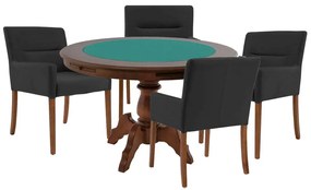 Mesa de Jogos Carteado Redonda Montreal Tampo Reversível Imbuia com 4 Cadeiras Vicenza Preto Fosco G36 G15 - Gran Belo