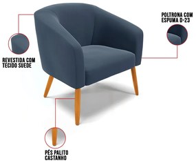 Cadeira Sala de Jantar Pé Palito Castanho Stella Suede D03 - D'Rossi - Azul Marinho